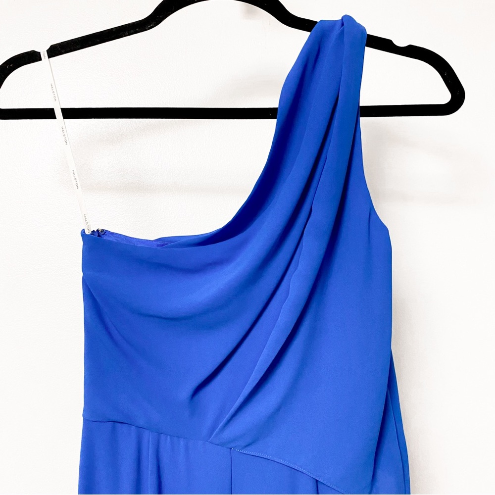 NWT* Halston One Shoulder Braided Strap Summer Chic Mini Dress in Wave Blue - Picture 6 of 11